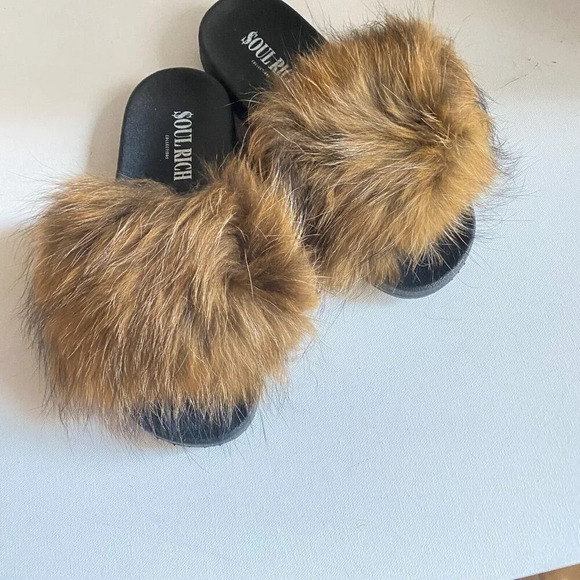 Brown Fur Real Fur Fluffy Slides NEW 10 - Picture 3 of 10